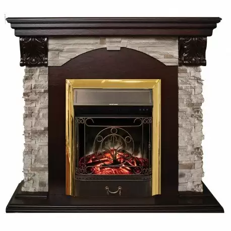 Каминокомплект RealFlame Dublin ROCKSTD/EUG AO с очагом Majestic s Lux Black/Brass