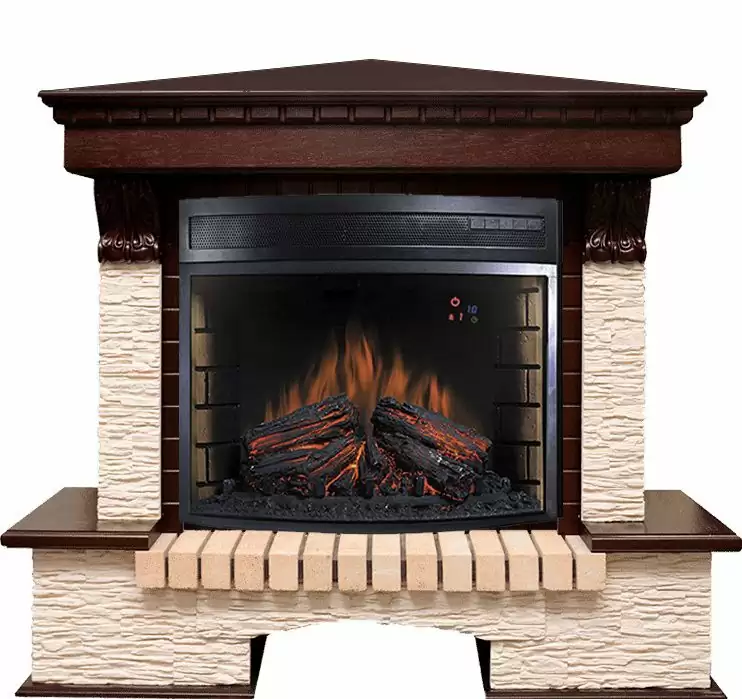 Каминокомплект Royal Flame Pierre Luxe угловой мелкий сланец бежевый c очагом Dioramic 28 LED FX
