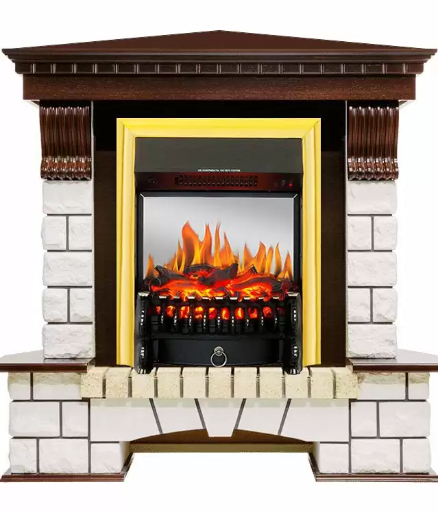 Каминокомплект Royal Flame Pierre Luxe угловой с очагом Fobos FX M Brass