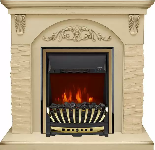 Каминокомплект Royal Flame Bern крупный сланец бежевый с очагом Aspen Brass