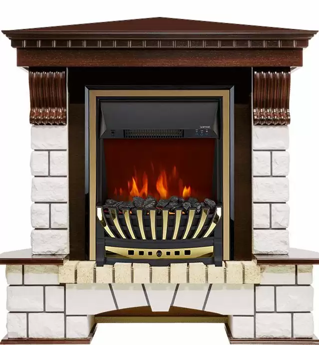 Каминокомплект Royal Flame Pierre Luxe угловой с очагом Aspen Brass