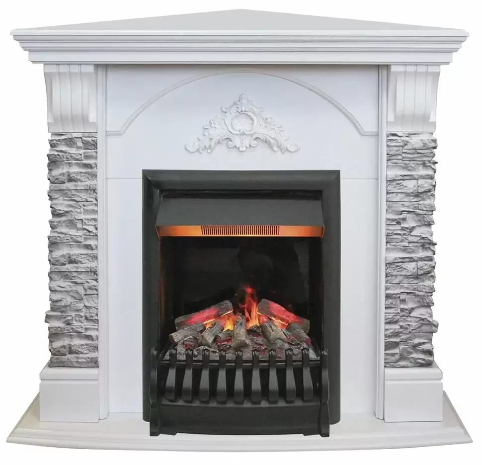 Каминокомплект RealFlame Athena Corner GR STD/EUG/25/25'5 WT с очагом 3D Oregan
