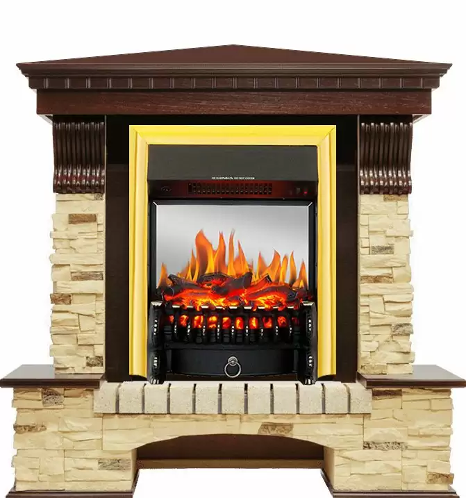 Каминокомплект Royal Flame Pierre Luxe сланец угловой с очагом Fobos FX M Brass