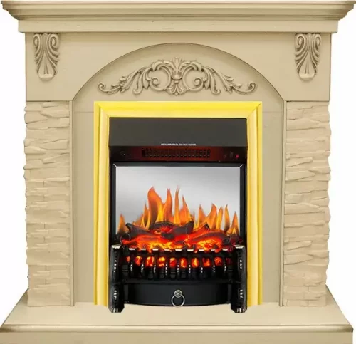 Каминокомплект Royal Flame Bern крупный сланец бежевый с очагом Fobos FX M Brass