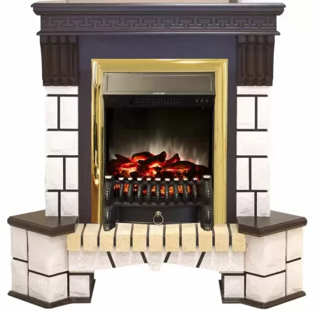 Каминокомплект RealFlame Stone new STD/EUG AO (DN) с очагом Fobos s Lux Black/Brass