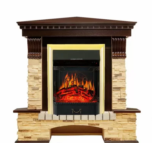 Каминокомплект Royal Flame Pierre Luxe сланец угловой с очагом Majestic FX Brass