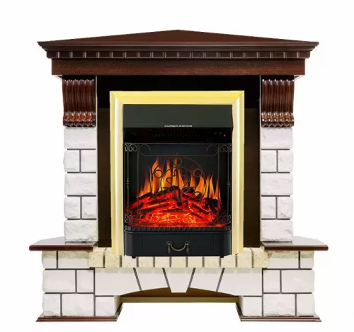 Каминокомплект Royal Flame Pierre Luxe угловой с очагом Majestic FX Brass