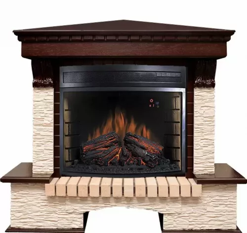 Каминокомплект Royal Flame Pierre Luxe угловой мелкий сланец бежевый c очагом Dioramic 28 LED FX