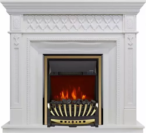 Каминокомплект Royal Flame Alexandria белый дуб c очагом Aspen Brass