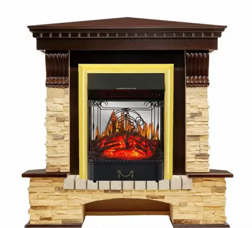 Каминокомплект Royal Flame Pierre Luxe сланец угловой с очагом Majestic FX M Brass
