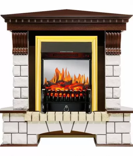 Каминокомплект Royal Flame Pierre Luxe угловой с очагом Fobos FX M Brass