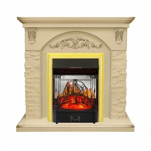 Каминокомплект Royal Flame Bern крупный сланец бежевый с очагом Majestic FX M Brass
