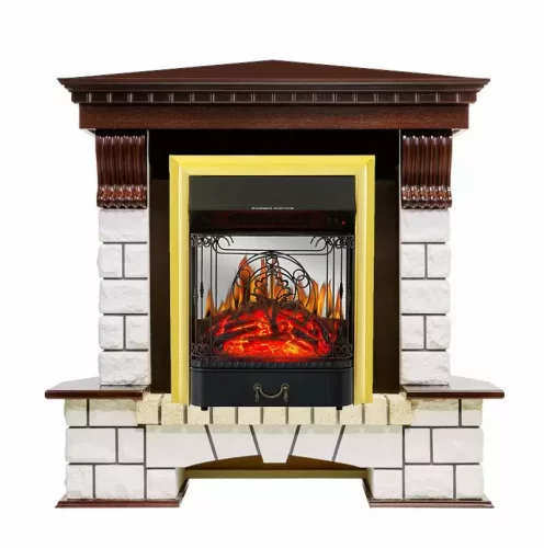 Каминокомплект Royal Flame Pierre Luxe угловой с очагом Majestic FX M Brass