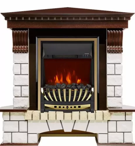 Каминокомплект Royal Flame Pierre Luxe угловой с очагом Aspen Brass