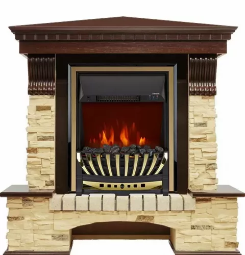 Каминокомплект Royal Flame Pierre Luxe сланец угловой с очагом Aspen Brass