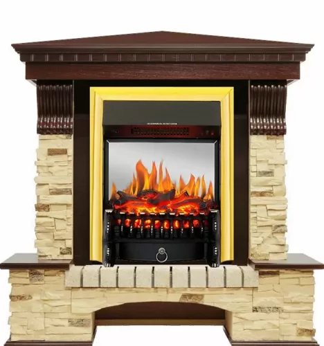 Каминокомплект Royal Flame Pierre Luxe сланец угловой с очагом Fobos FX M Brass