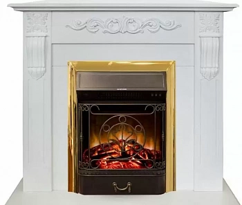 Каминокомплект RealFlame Dominica STD/EUG WT с очагом Majestic Lux Brass S